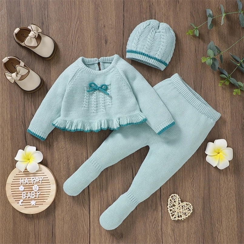 Infant Baby Clothes Sets for born Girls Blue Long Sleeve Sweaters JumpersPants Outfits 0-9M Toddler Fall Winter Outwear Suit 241106