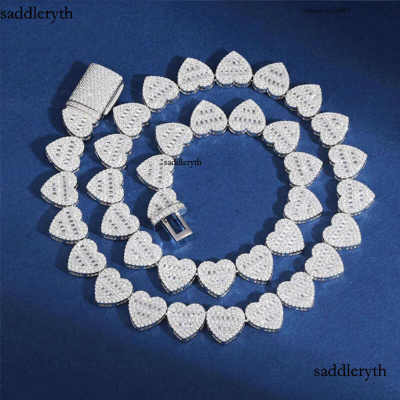 VVS Moissanite Dia Iced Out Heart Shape Tennis Chain NecklaceDropshipping Hip Hop Jewelry 13mm Sterg Sier 88