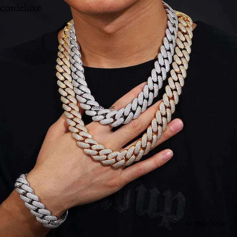 Miami Cuban Link Chain for Men Micro Inlaied 4 Row Bling Dia 20MM Wide Iced Out Chains Necklace Designer Prong Rock Hip Hop Gold Moissanite Jewelry Wo