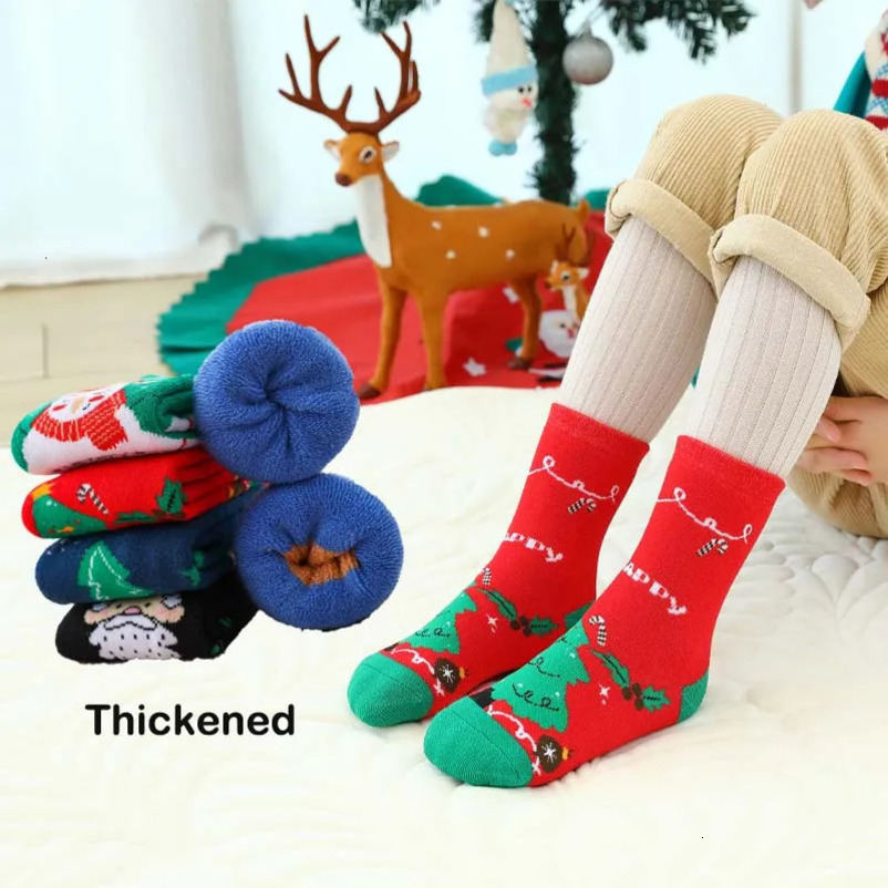 Christmas Childrens Warm Socks for Girls Boys Baby Cute Knitted Baby Boys Children Thick Preschool Girls Socks Children Winter 241118
