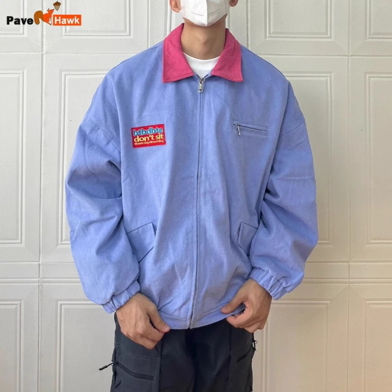 Retro purple spring jacket mens and womens bomber spring autumn loose Harajuku university jacket zipper street unisex hip-hop jacket 250415