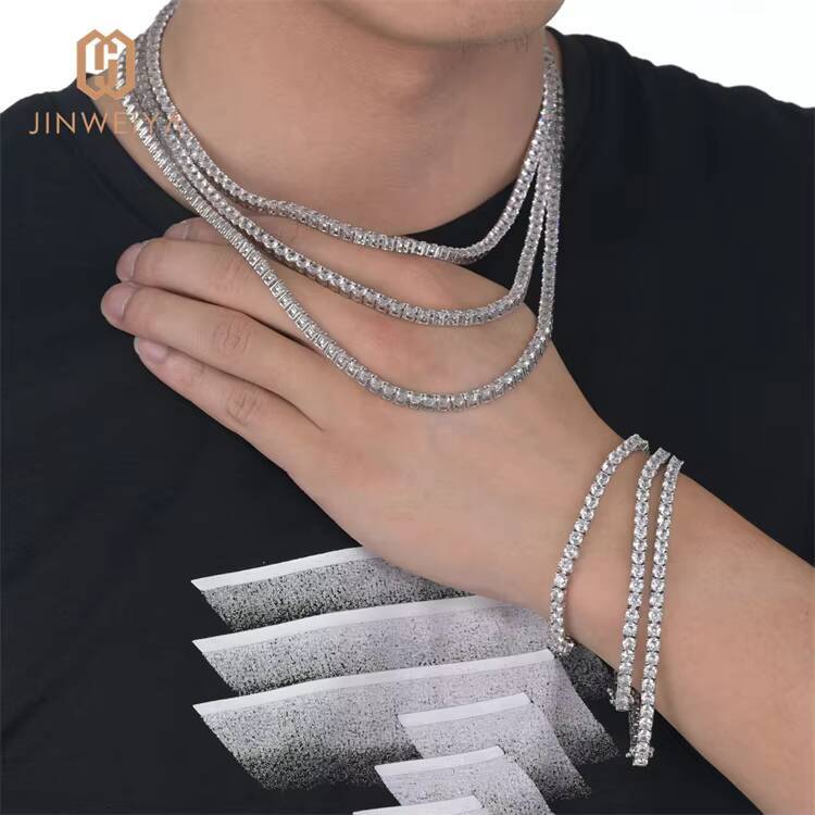 White Gold Plated Tennis Chains Hand Inlaid Moissanite Width Adjustable Length Iced out Brass for Men and Women for Anniversary