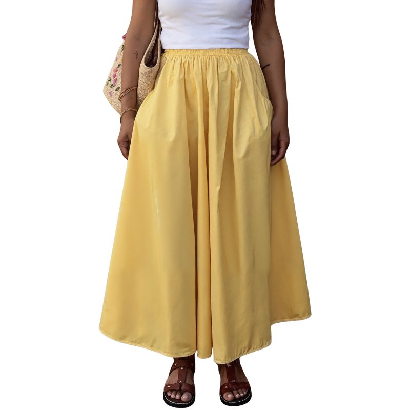 Women's Spring & Summer Elegant Casual A - Line Maxi Skirt, Milk Silk Versatile Outdoor Wear Midi Skirt-CF52703