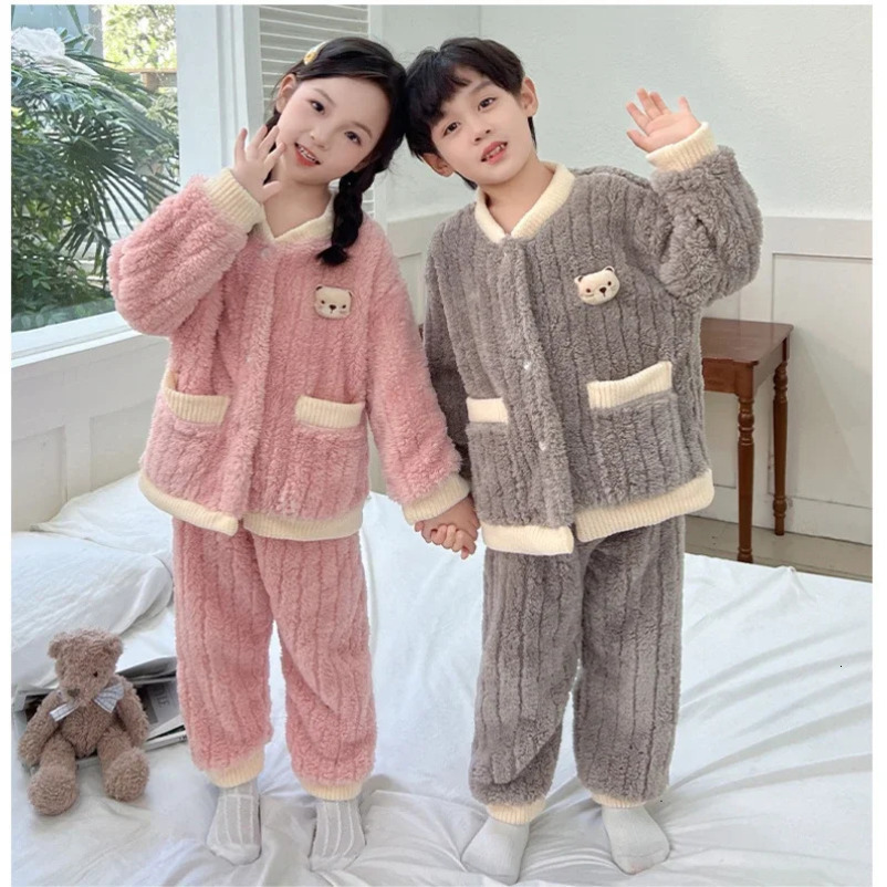 Baby Girl Boy Coral Pajama Set Childrens Cartoon Underwear Set Youth Pajama Autumn Winter Childrens Clothing 241118