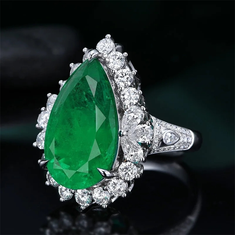 Water Drop Lab Emerald Sapphire Open Ring Exquisite Silver 925 Banquet Finger Rings Valentines Day Gifts 250427