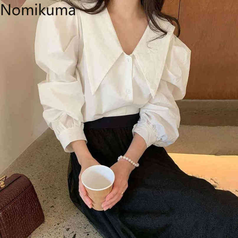 Nomikuma Women Blouse Causal Puff Sleeve Sweet Elegant Shirt Spring Turn-down Collar Korean Blusas Feminimos Top 6D996 210427