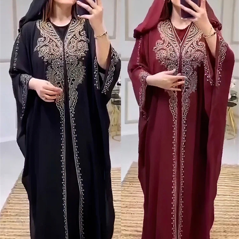 Eid al Fitr womens hooded Abaya 2-piece diamond Jalabiya Moroccan party dress Dubai Abayas Kaftan Vestido long dress 240925