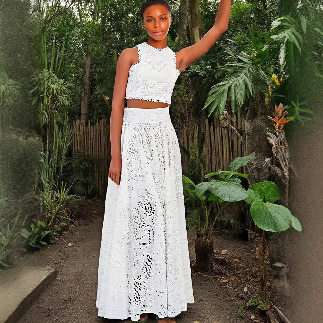 Women's Casual Fashion Sleeveless Pocket Long Dress Two-Piece Set