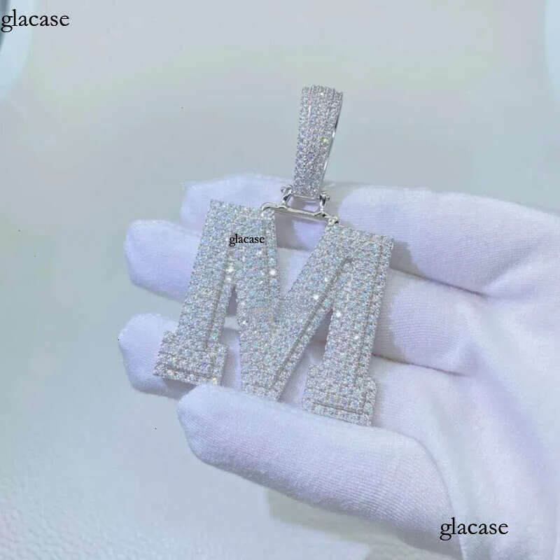 Hip Hop Sier Jewelry Vvs1 Moissanite Dia Custom Name Stone Initial Letter Pendant Necklace