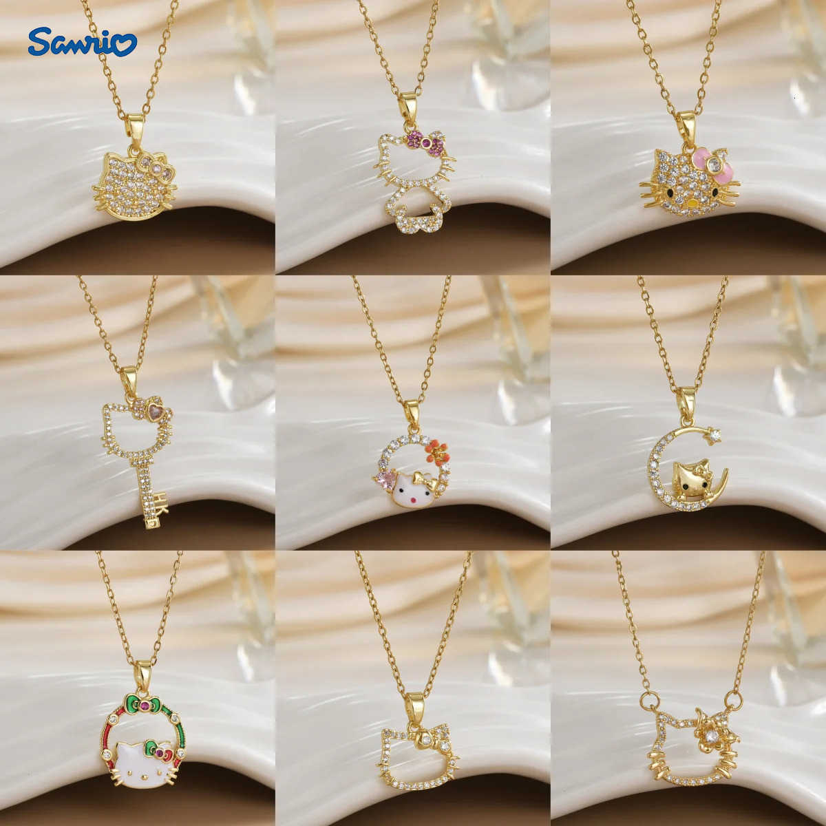 Sanrio Stainless Steel Chain Cute Zircon Hello Kitty Pendant Necklaces for Women Girls Shiny Charm Jewelry Accessories Gifts L250925