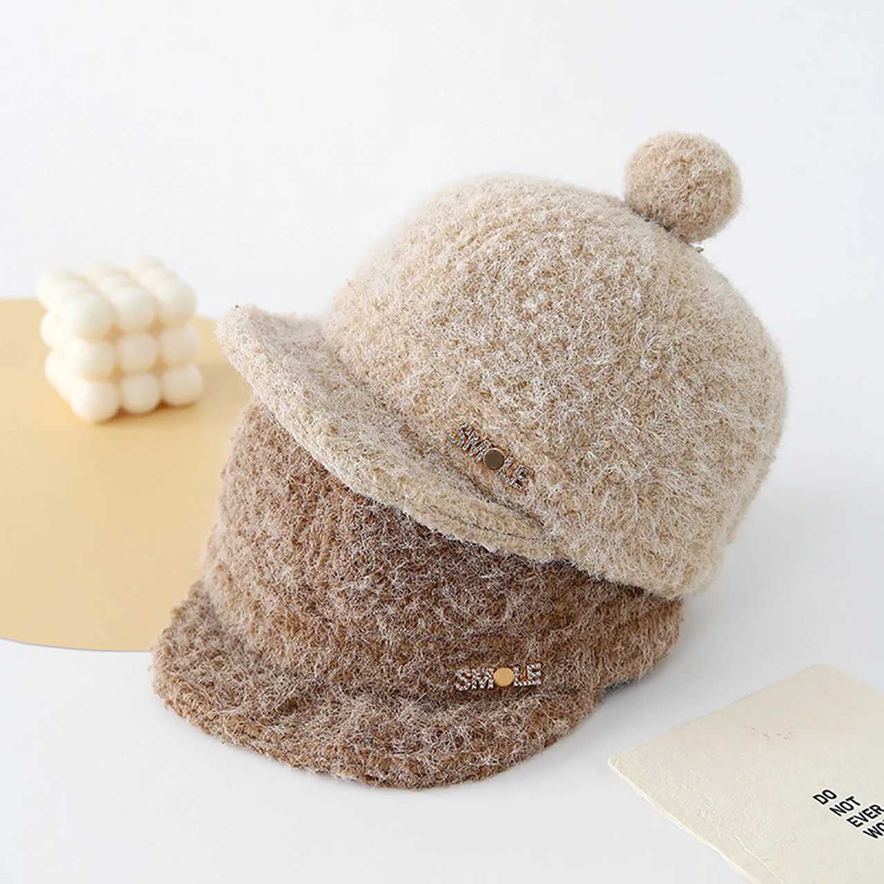 Cute Baby Felt Baseball Cap Autumn Winter Children Duck Tongue Hat Pompom Infant Plush Peaked Caps 612Month Boys Girls Visors L2509250521