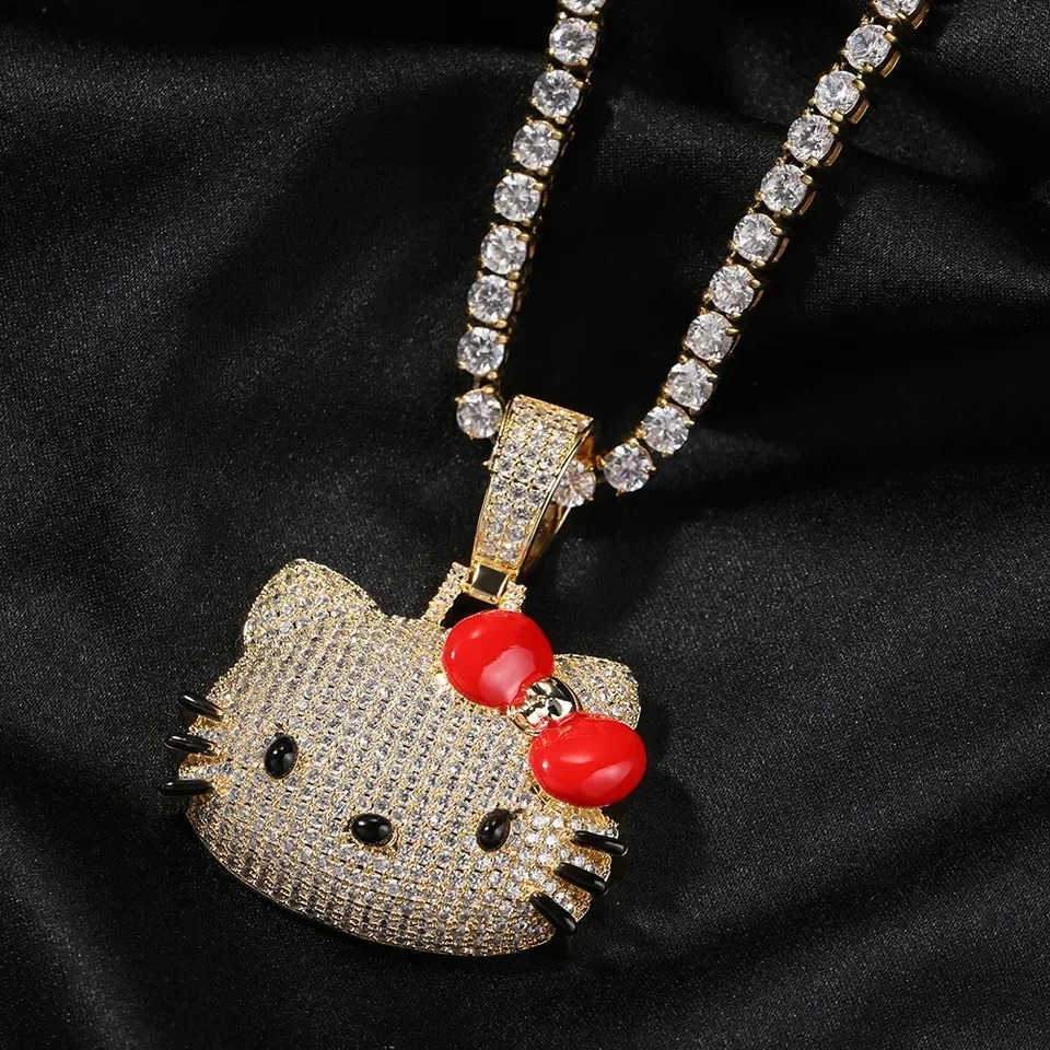 Sanrio Kawaii Hello Kitty Diamond Necklace Diamond Cuban Chain Sanrio Fashion Anime Accessories for Men Women Holiday Gifts L250925