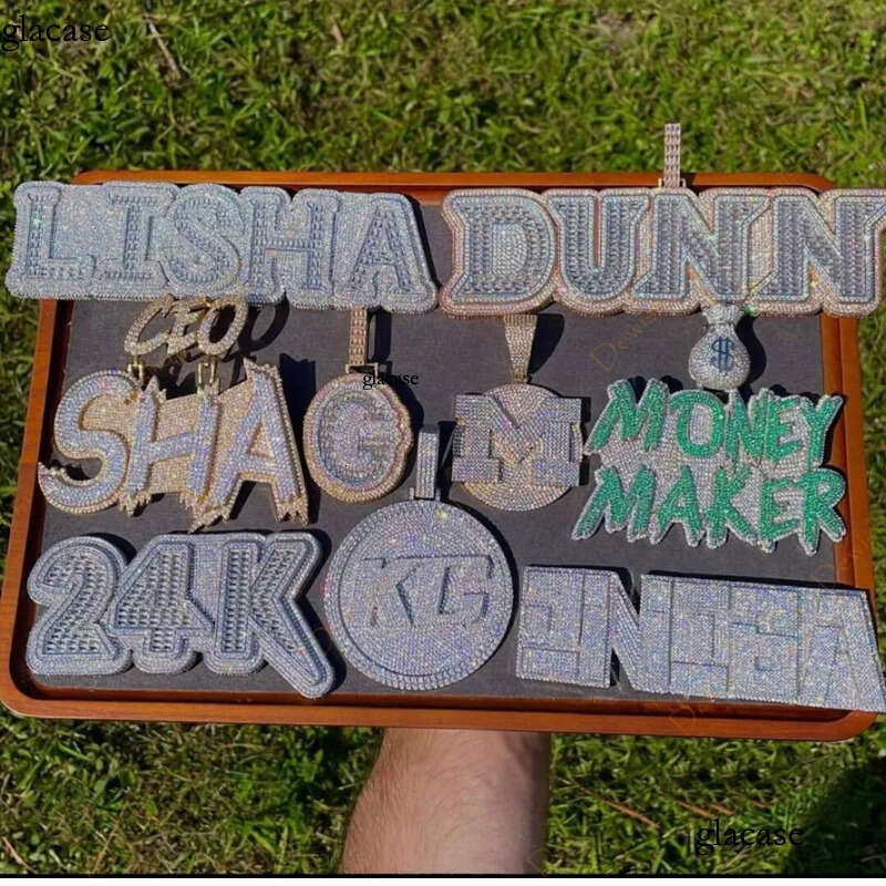 Solid Back Sier Rose Gold Moissanite Name Custom Hip Hop Letter Pendant for Cuban Link Chain