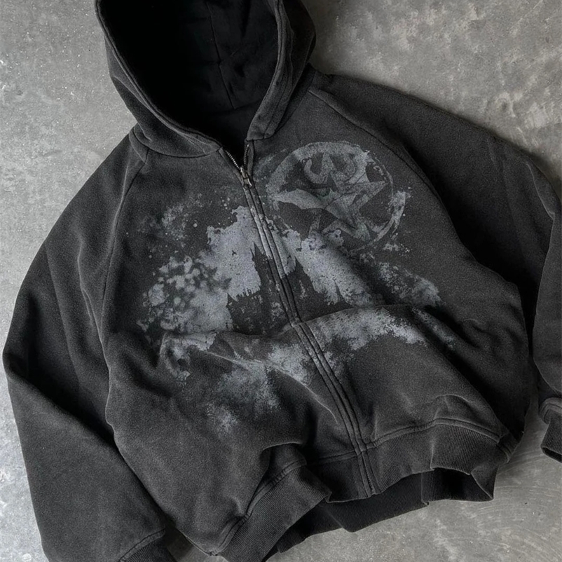 Hoodie Y2k Gothic Castle Print Pattern Zipper Hooded Sweatshirt for Men and Women Harajuku Hip Hop Retro Streetwear Jacket 240106
