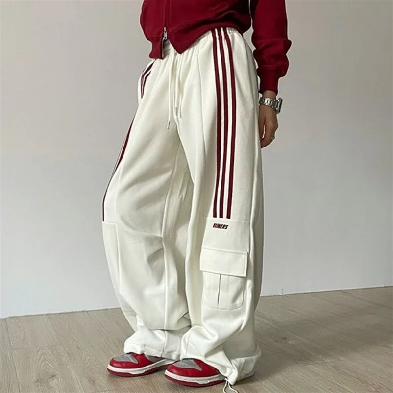 Women's Pants Capris American Retro Lazy Style Wide Leg Pants Women Solid Stripes Elastic High Waist Drawstring Loose Casual Straight Sports Trou