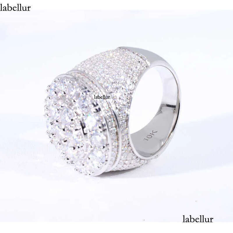 Hip Hop Style Iced Out Round Brilliant Cut VVS Moissanite Gold Plated Sterling Sier Ring For Men e9