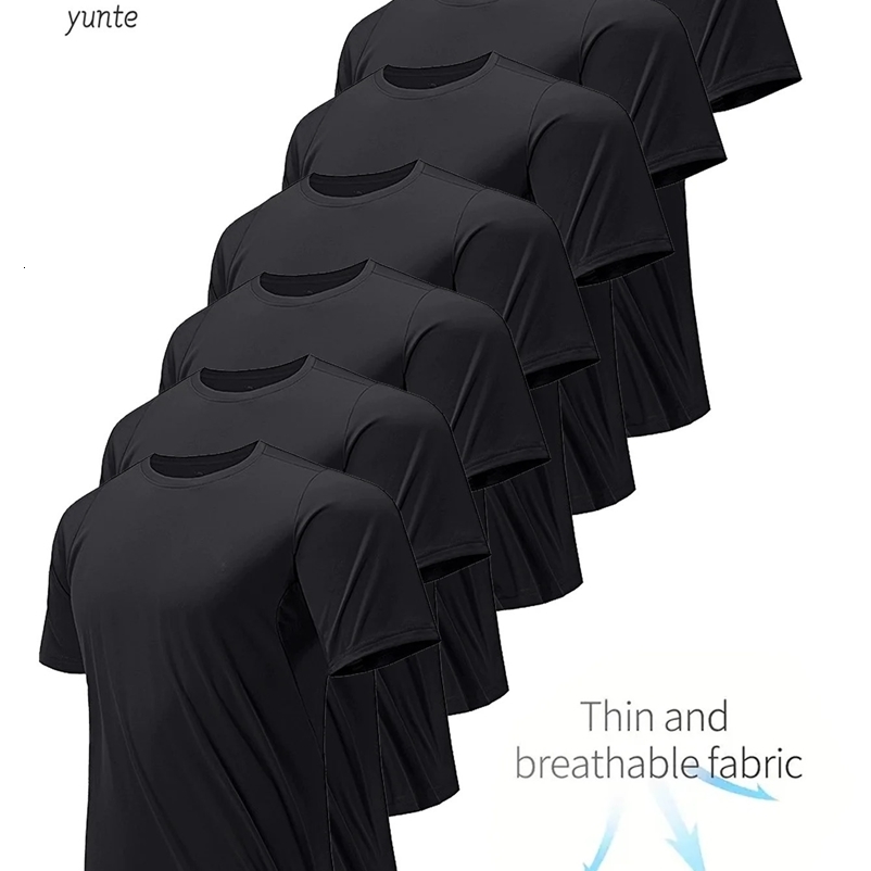 Round Neck T-Shirt 7-Piece Black Ultra-Light Mens Quick-Drying Breathable Sweat-Absorbent Shirt Suitable for Fitness Gym and Ru 250225