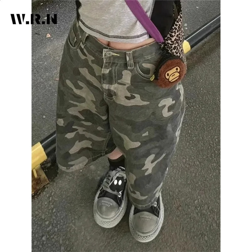 American Vintage Camouflage Trashy Jeans Summer Womens Casual Baggy Y2K Shorts Wide Leg Grunge Street Style Denim Shorts 240717