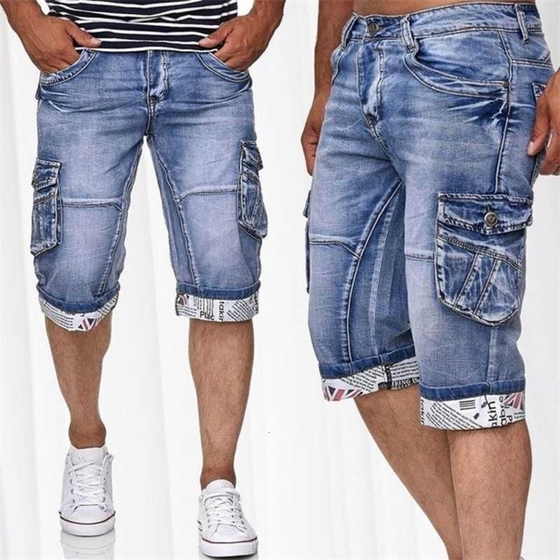 Jeans Men Short Pants Summer Casual Streetwear Mens Clothing Hip Hop Jeans Pocket Skinny Denim Jean Pant Shorts Blue 211009