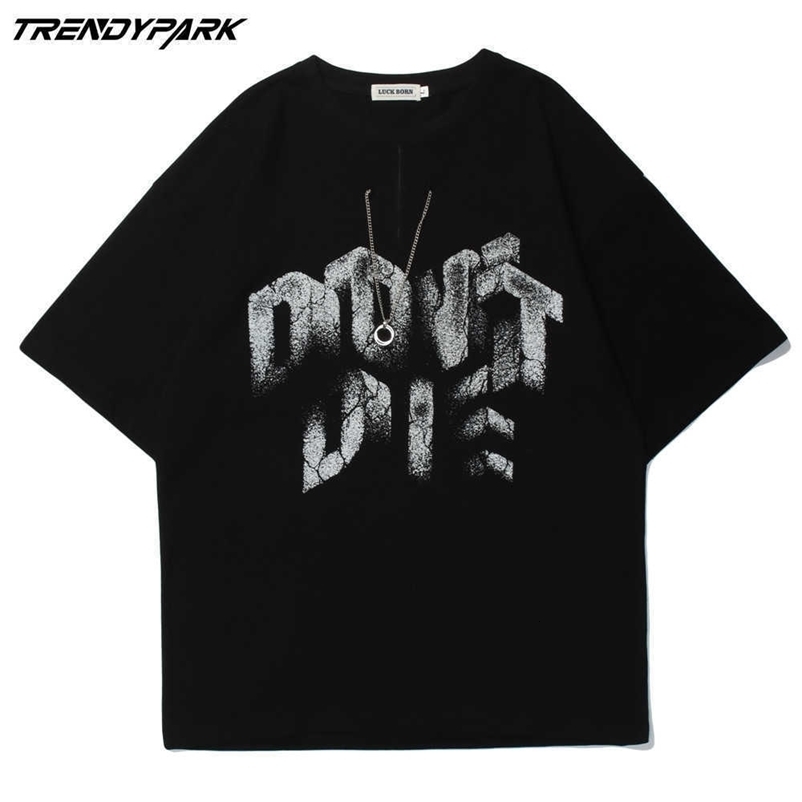 Men's T-shirt with Chain Letters Print Summer Short Sleeve Oversized Cotton Casual Harajuku Streetwear Top Tshirts Clothing Men 210601