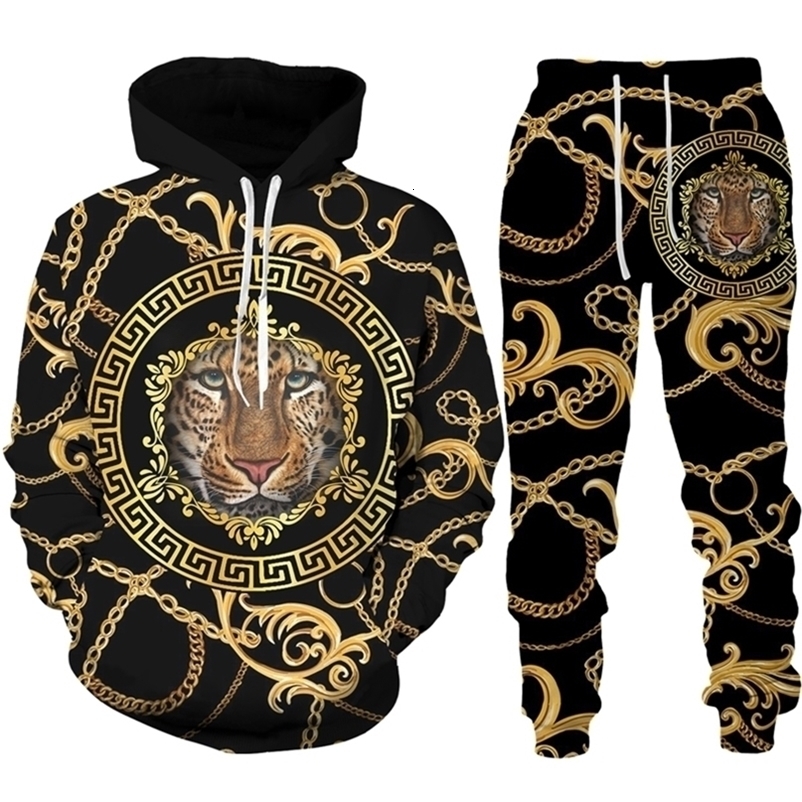 Men's Tracksuits Golden Lion 3D Printed Hoodie/Pants/Suit Men's Casual Graphic Streetwear Pullover Sweatshirt Outfits Set Hip Hop Cool Track