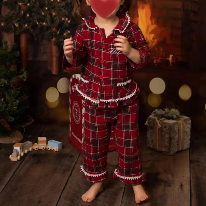 Baby red flannel pajamas for children and girls plain weave family matching Christmas pajamas set 241118