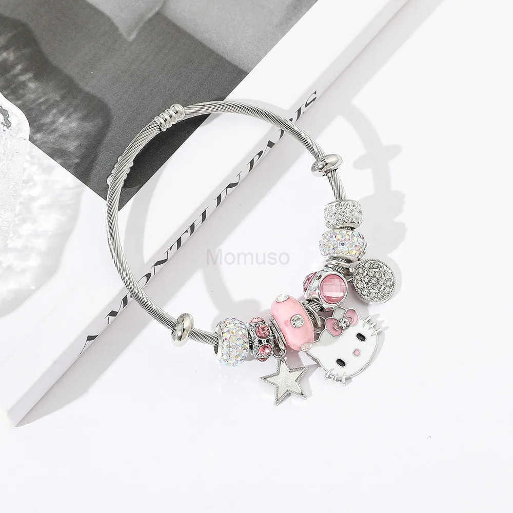 Sanrio 2pcsset fashion exquisite cartoon cute hello Kitty trendy inlaid rhinestone jewelry set suitable for daily wear suitable as a L250925