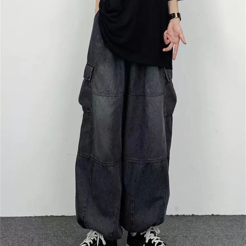 Men's Jeans Autumn Harajuku Fashion retro High Street hiphop Pants Straight Wide Leg Pants Women Casual Loose Big Pockets Cargo Jeans 231129
