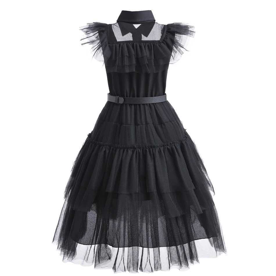 Girls Black Gothic Costume Kids Teen Addams Dance Vestidos Halloween Cosplay Robe Clothes W250925 - view 3