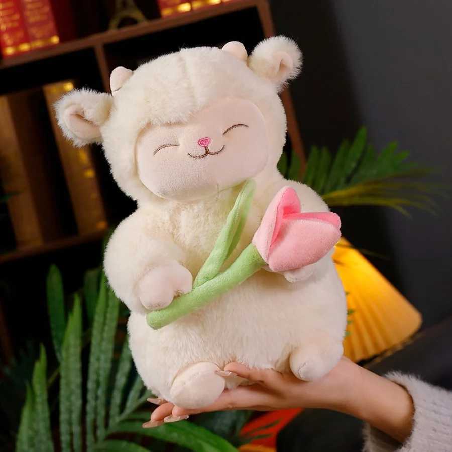 Kawaii Sweet White Sheep Lam Hold Tulip Flower Plush Doll Soft Stuffed Lamb With Tulip Plushie Toy Cute Gift For Kid Birthday C250925
