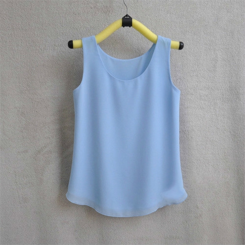 Camisoles Tanks Women's Summer Chiffon Shirt 31 Color Sleeveless Women's Casual Loose Top No Perspective Shirt Women's Solid Blue 21432