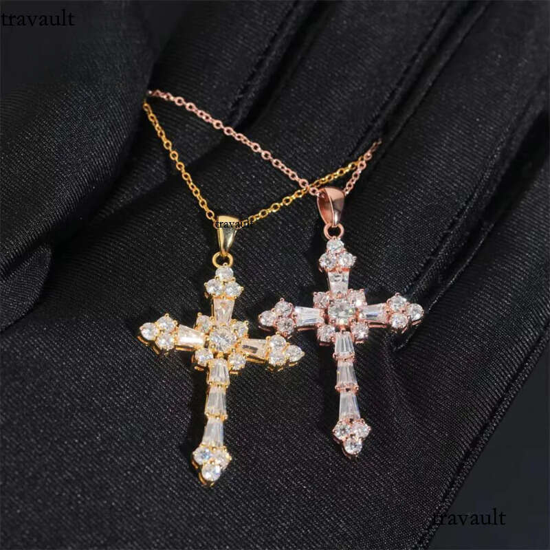 Pass Tester Classic Iced Out Hip Hop Style Link Chain Sier VVS Moissanite Dia Women Jewelry Cross Pendant Necklace
