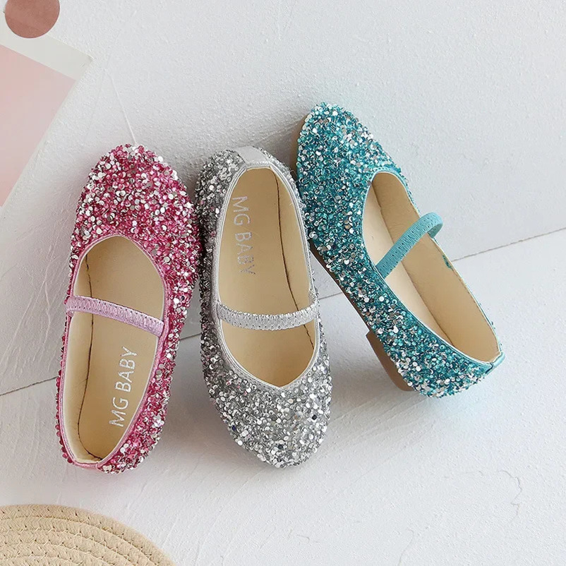 Spring Girls Princess Shoes Sequin Children Performance Shoes Shallow Breathable Kids Ballet Flats Fashion Girls Shoes 241219