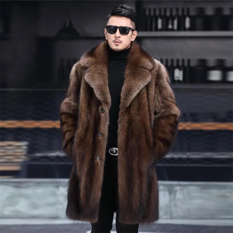 Mens long fur coat winter warm mink coat fat jacket loose casual windbreaker 240911