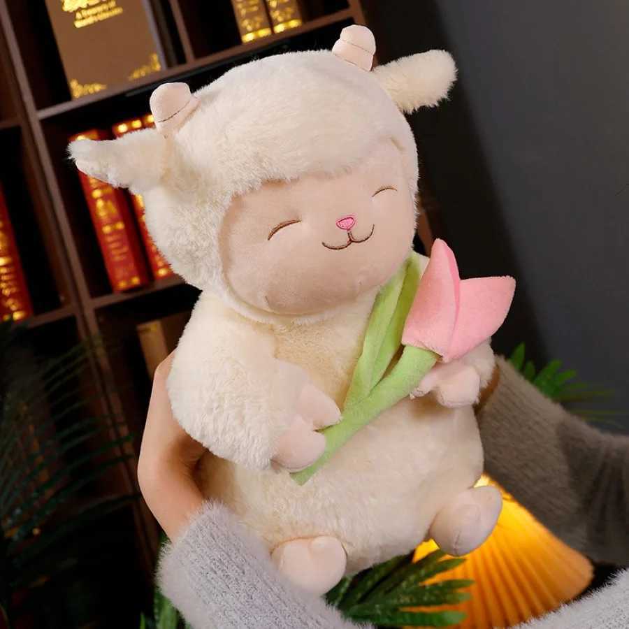 Kawaii Sweet White Sheep Lam Hold Tulip Flower Plush Doll Soft Stuffed Lamb With Tulip Plushie Toy Cute Gift For Kid Birthday C250925
