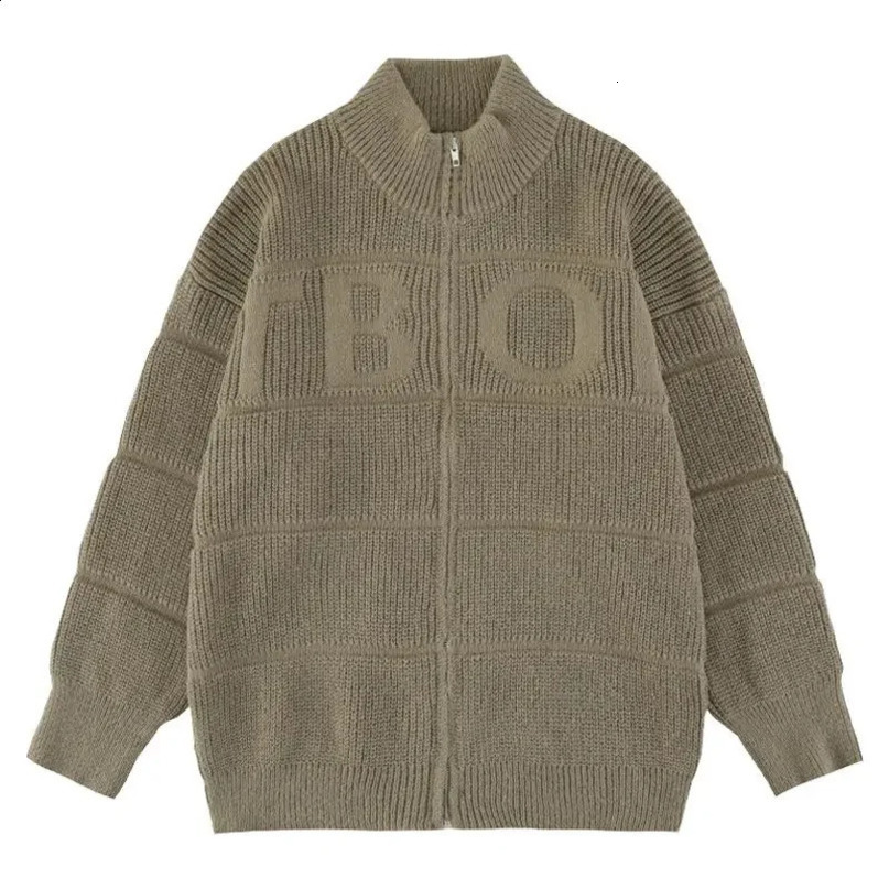 Mens Zipper Collar Open Letter Knitted Sweater Pure Black Solid Color Korean Classic A Bag X 240826