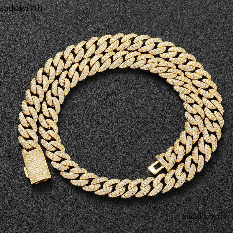 Moissanite Gold Sier Chains For Mens Womens Miami Cuban Link Chain Bracelets Necklace Jewelry 10mm Double Row Dia 27 d7 92