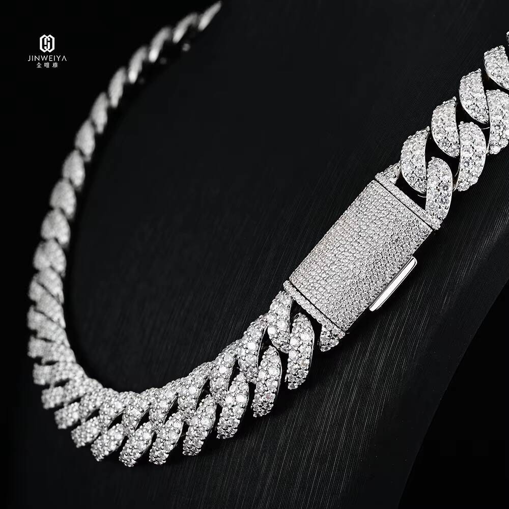 18K Gold Plated 925 Silver Moissanite 2Rows Diamond 16mm Cuban Chain Hip Hop Style Iced Out Necklace for Weddings