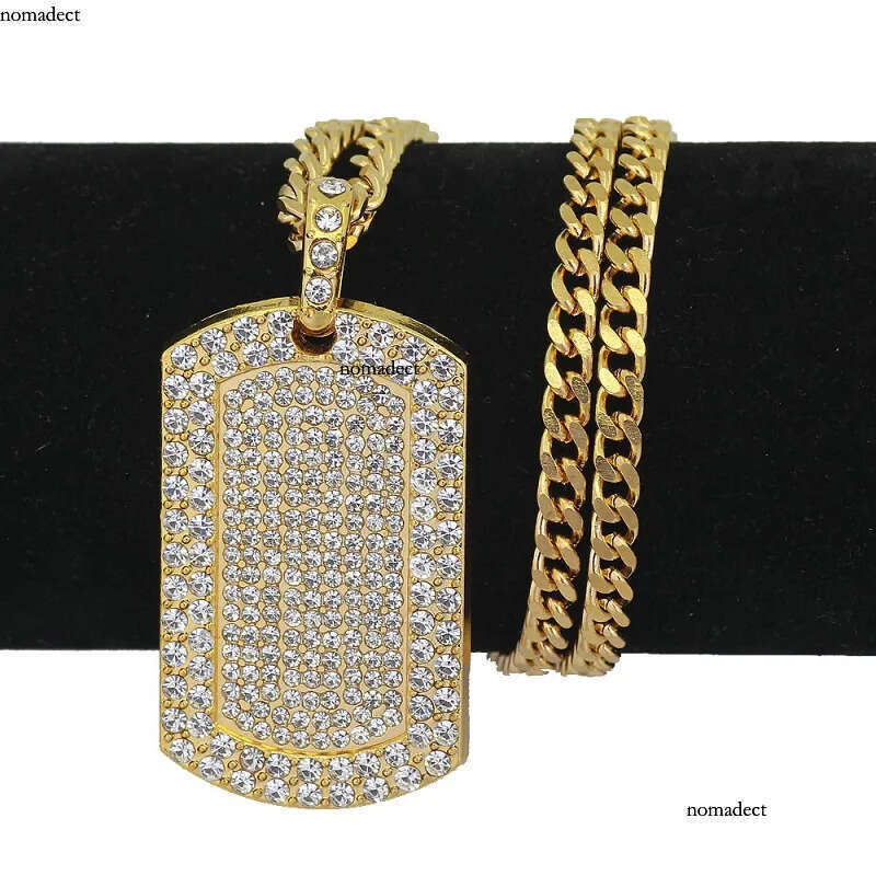 Mens Hip Hop Necklace Jewelry Full Rhinestone Iced Out Dog Tag Pendant Gold Necklaces For Men 29