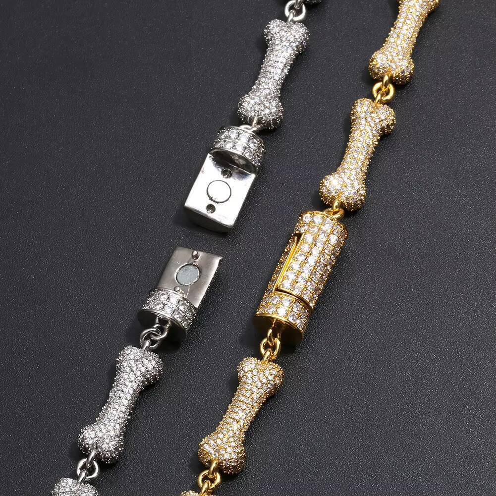 Jewelry ManufaMoissaniteurer 8mm Gold Plated Brass Full 5A Moissanite Magnet Buckle Bone Miami Cuban Link Chain Necklace