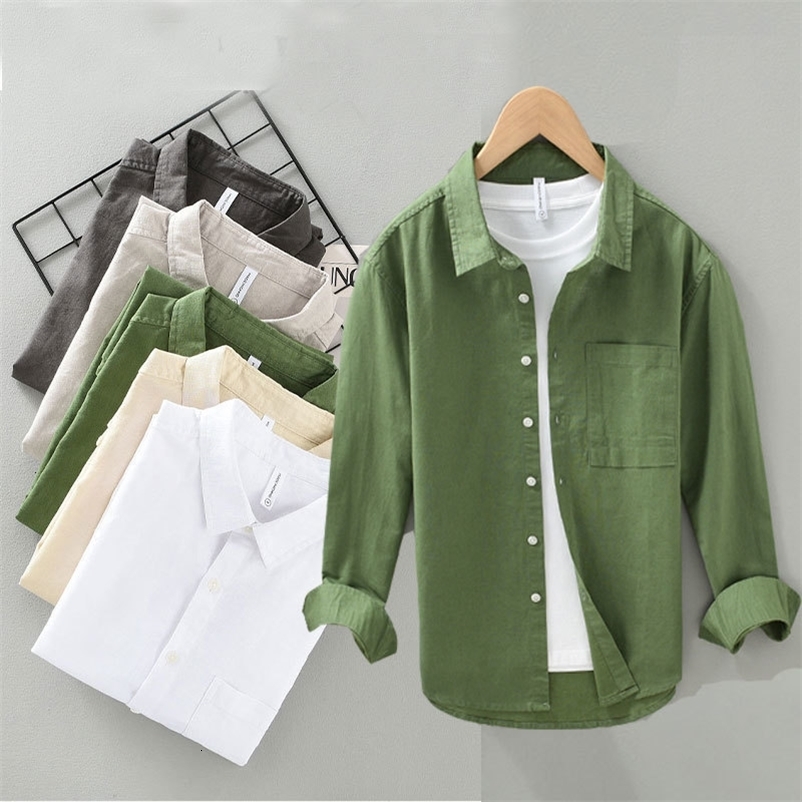 Men's Casual Shirts Sping Men's Simple Chest Pocket Long Sleeve Shirt Fashion Streetwear Sold Color Cotton Linen Breasted Loose Versatile Sh