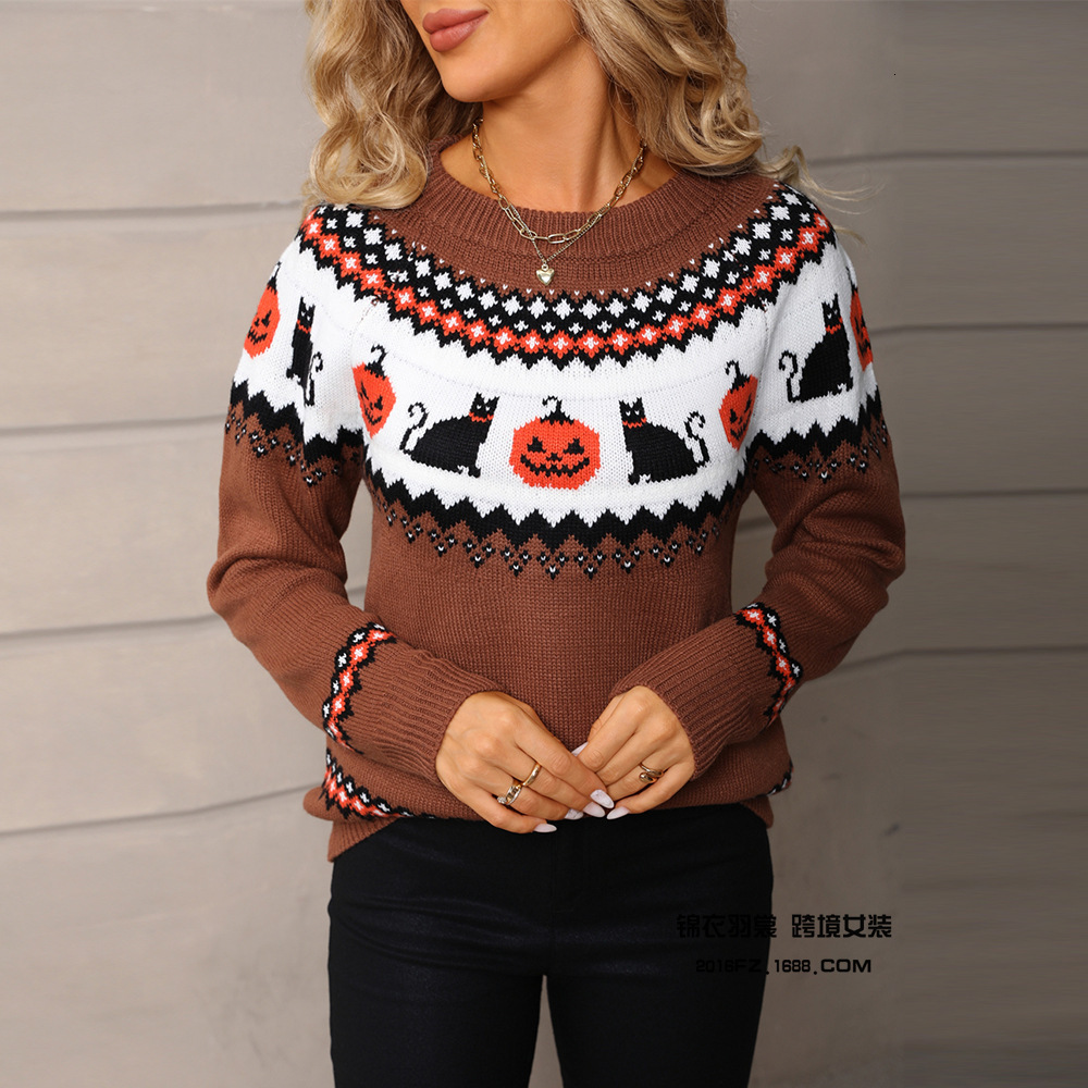 2025 Winter New Women's Clothing Plus Size Christmas Sweater Halloween Unique Knitted Top for Women