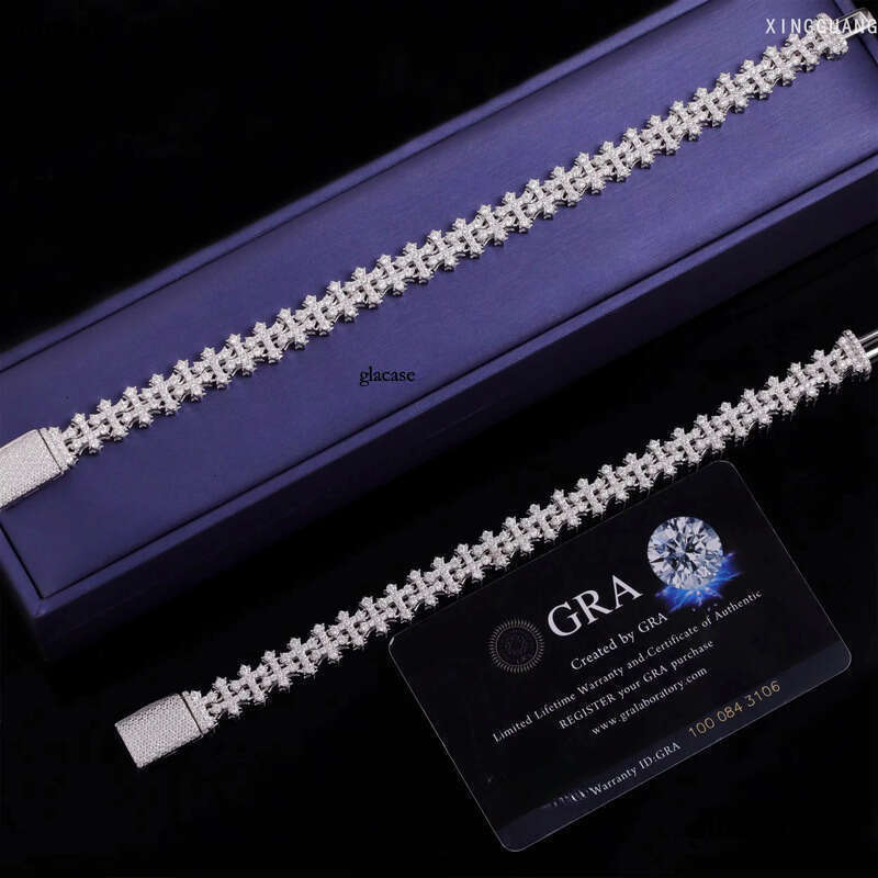 New Design Sterling Sier Gold Plated Link Bracelets Iced Out Vvs Moissanite Full Dia Cross Chain Bracelet
