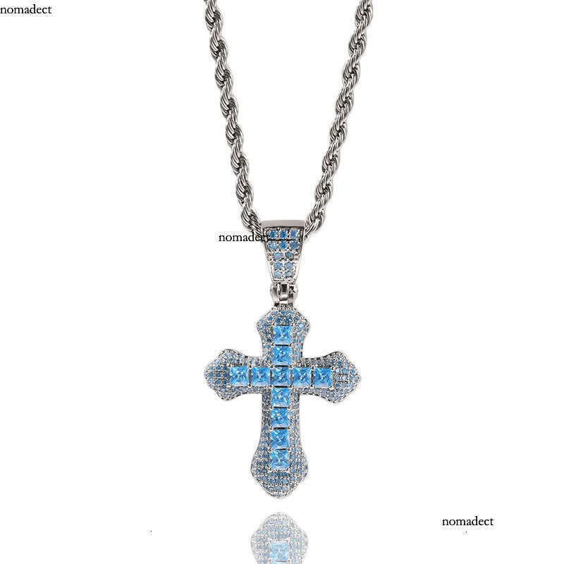 Blue Red Zircon Cross Fashion Mens Gold Necklace Hip Hop Iced Out Pendant Necklaces Jewelry 08