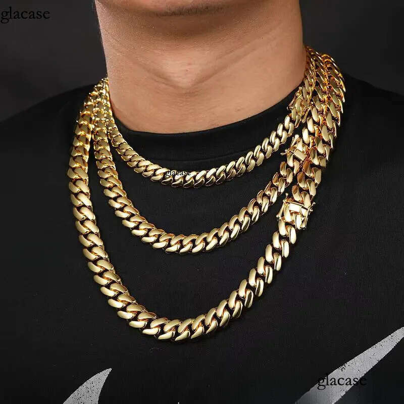 10 12 14 16 18 20 22mm 14K Gold Plated Chain Necklace Fashion Jewelry Cuban Link Chains Mens Necklaces