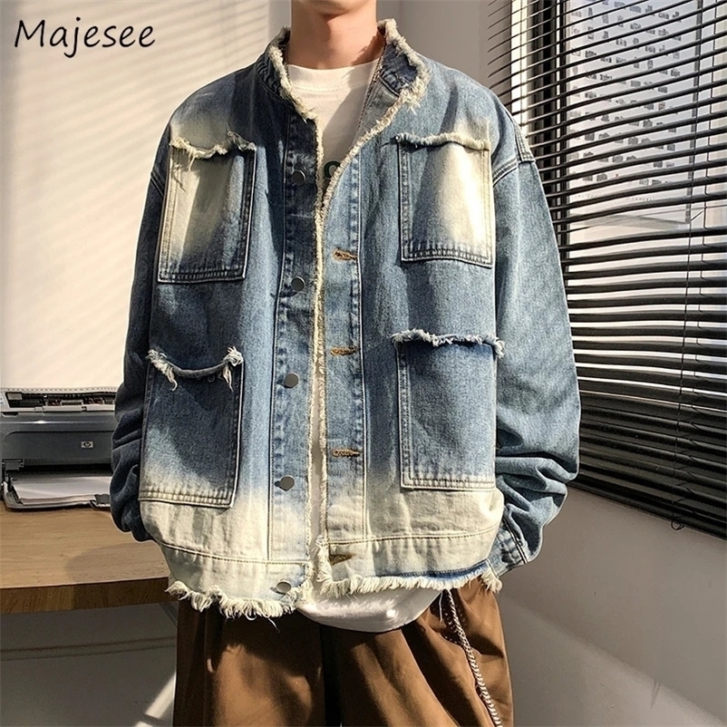 Men's Jackets Denim Jackets Men Spliced Washed Y2k Clothes Vintage Streetwear Unisex S-3XL Teens Fashion Clothing Gradient Chaquetas All-match 23