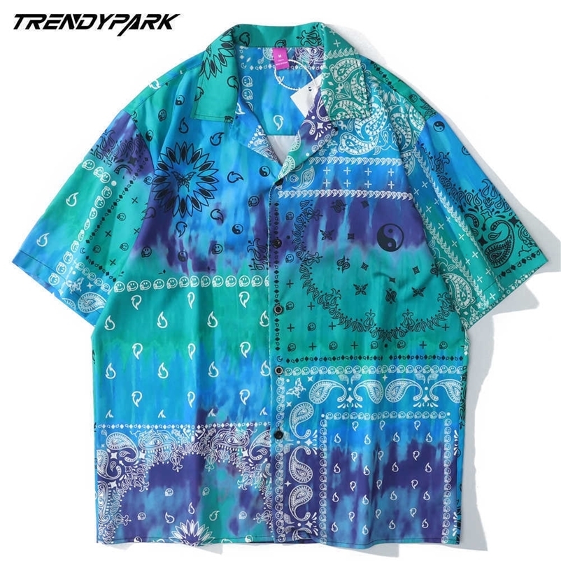 Men's Shirt Hawaiian Beach Holiday Paisley Vinatge Harajuku Short Sleeve Casual Shirt Oversized Summer Vacation Top Shirts 210601