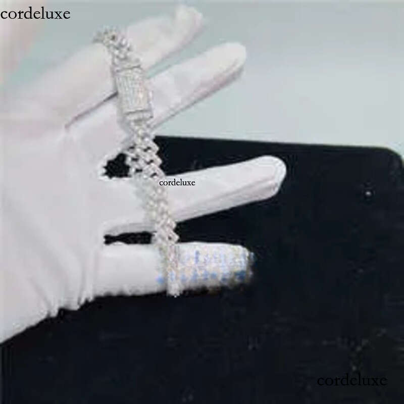 necklace moissanite chain 12mm 2 Rows Micro Paved Cuban Bracelet D VVS Lab Dia Link Iced Out Sier db