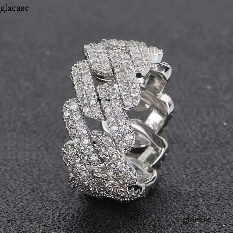 Bg Hip Hop Jewelry 9mm Gold Plated Sterg Sier Vvs Moissanite Dia Iced Out Cuban Band Ring for Men