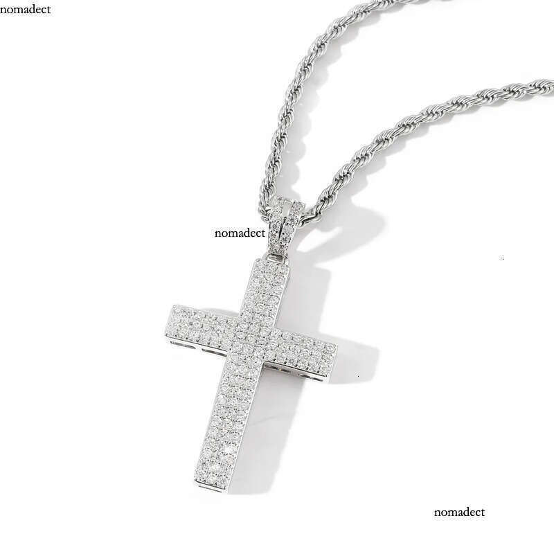Sier Dia Cross Necklace Mens Gold Necklaces Iced Out Pendant Hip Hop Jewelry 1b